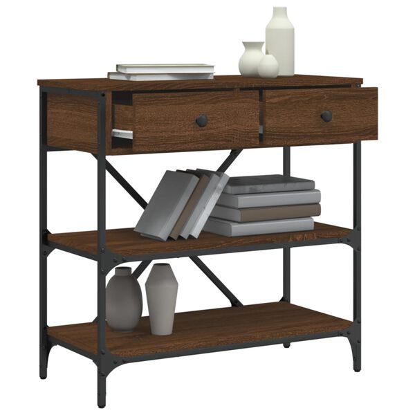 vidaXL Stolik konsolowy, brązowy dąb, 75x34,5x75 cm