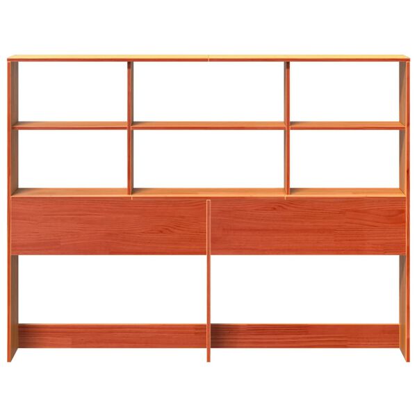 vidaXL Wezgłowie do ł&oacute;żka, z p&oacute;łkami, woskowy brąz, 120 cm, sosnowe