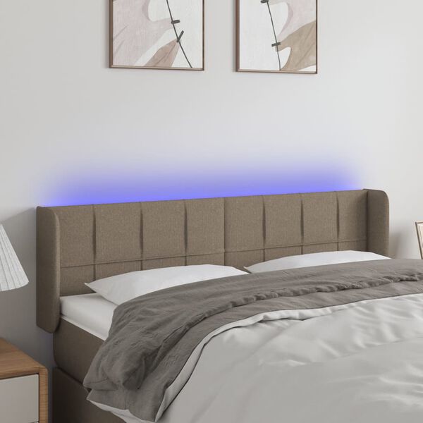 vidaXL Zagł&oacute;wek do ł&oacute;żka z LED, taupe, 147x16x78/88 cm, tkanina