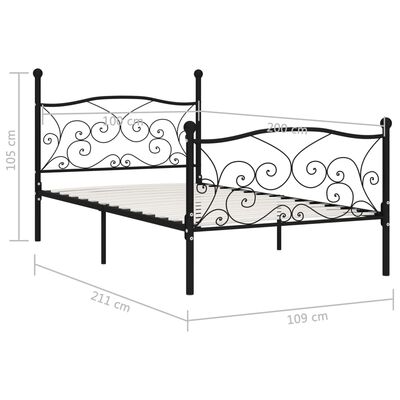 vidaXL Rama łóżka ze stelażem z listw, czarna, metalowa, 100 x 200 cm