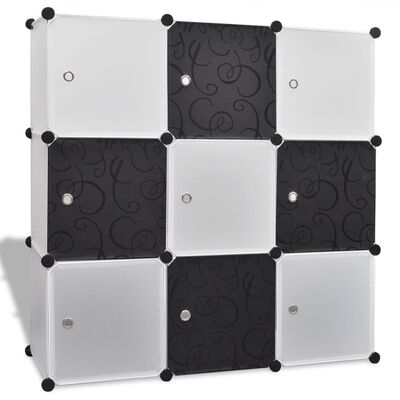 Biało Czarna szafka z 9 przegrodami 110 x 37 x 110 cm