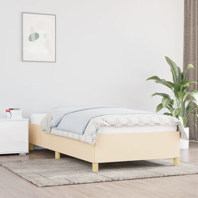vidaXL Rama łóżka, kremowa, 90 x 200 cm, tapicerowana tkaniną