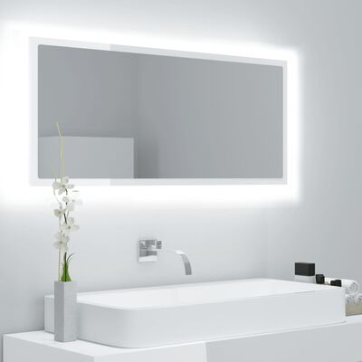 vidaXL Lustro łazienkowe LED, wysoki połysk białe, 100x8,5x37cm, akryl