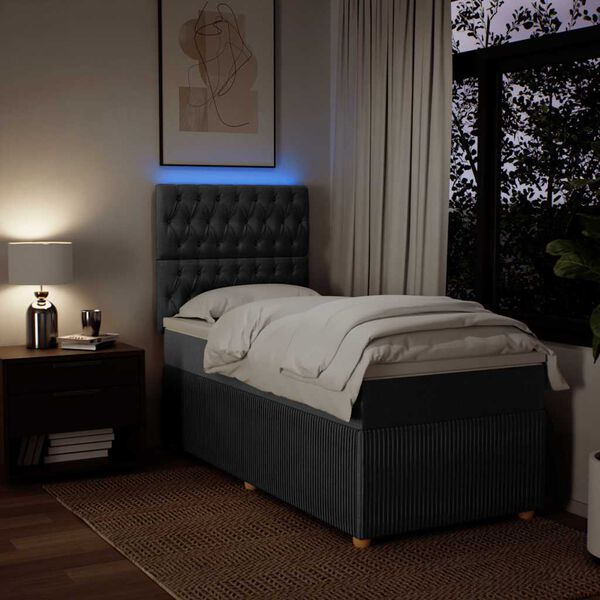 vidaXL Ł&oacute;żko kontynentalne z materacem, ciemnoszara tkanina 80x200 cm