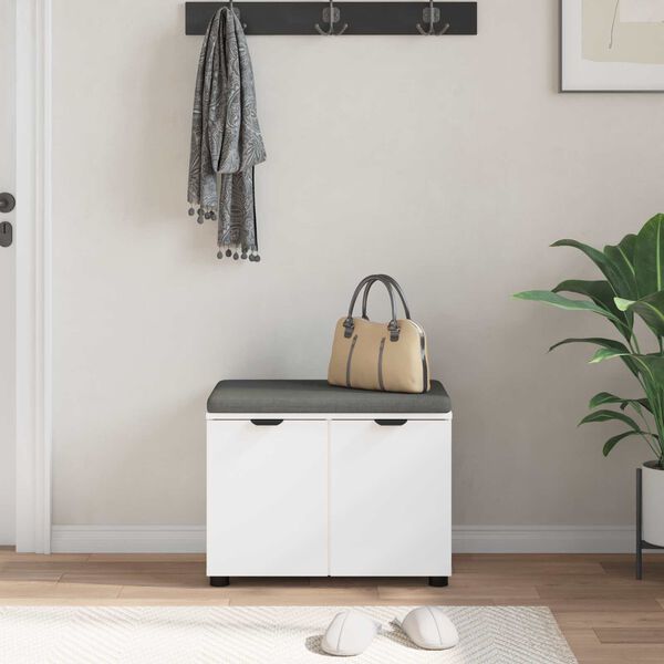 vidaXL Ławka w przedpokoju z poduszką z drzwiami Biały 60 x 38 x 46 cm