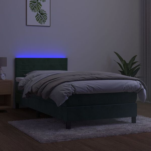vidaXL Łóżko kontynentalne z materacem i LED zielony aksamit 90x190 cm