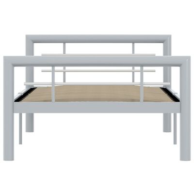 vidaXL Rama łóżka, biało-szara, metalowa, 90 x 200 cm