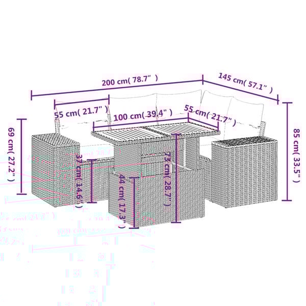 vidaXL 5-cz. zestaw mebli ogrodowych z poduszkami, beżowy, polirattan