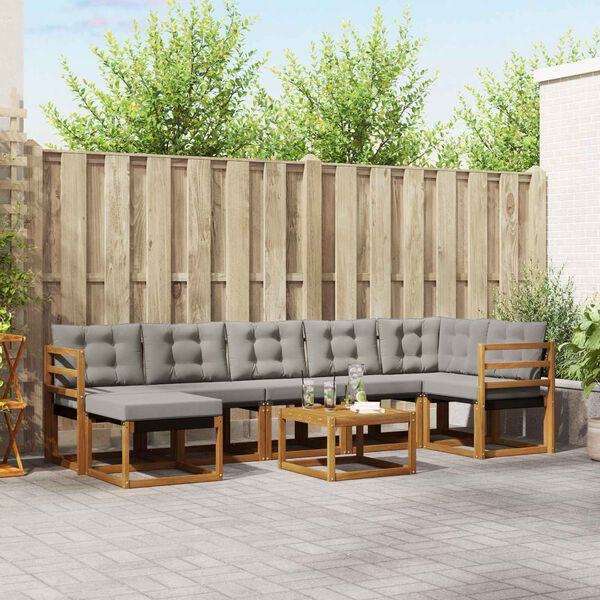vidaXL Zestaw sof na zewnątrz z poduszką 8 pcs Naturalny i Jasny Szary