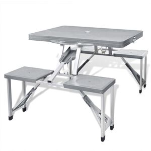 vidaXL Zestaw kempingowy, st&oacute;ł i 4 stołki, aluminium, jasnoszary