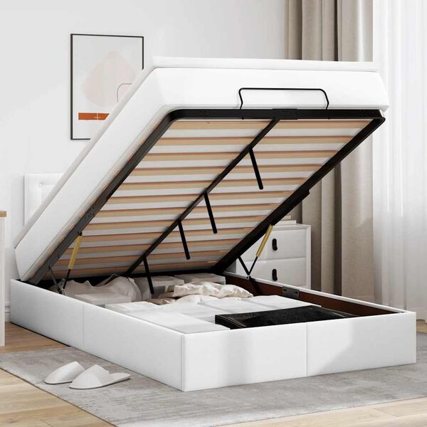 vidaXL Rama ł&oacute;żka otomana z materacem, biała, 120x190 cm, ekosk&oacute;ra