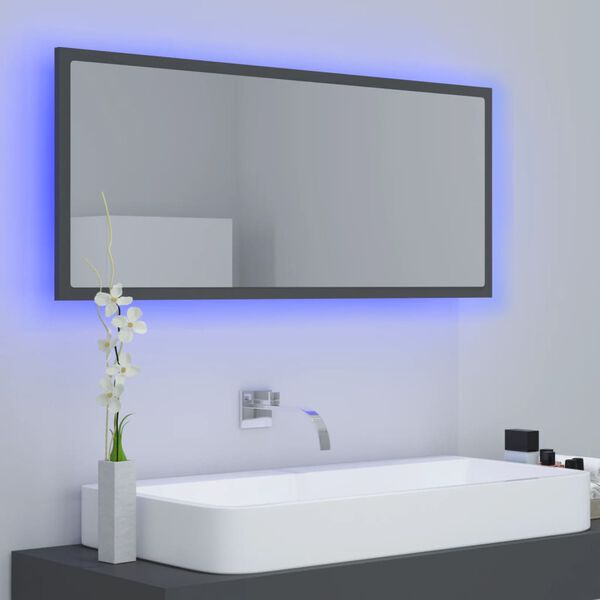 vidaXL Lustro łazienkowe z LED, szare, 100x8,5x37 cm, akryl