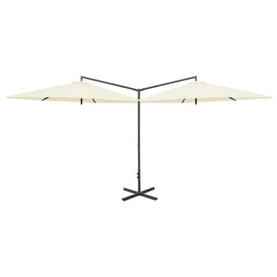 vidaXL Podwójny parasol na stalowym słupku, piaskowy, 600 cm