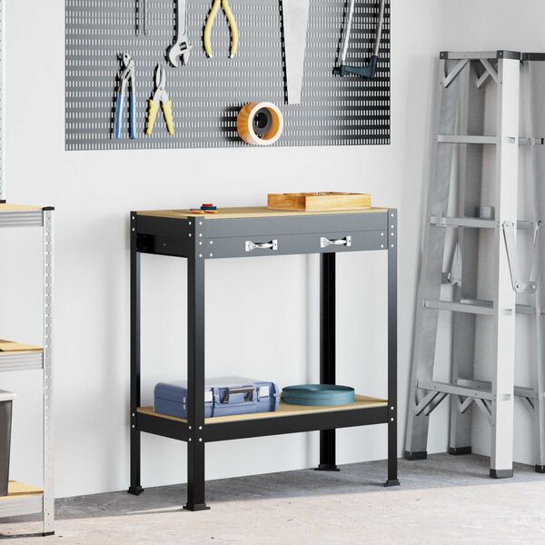 vidaXL Ławy robocze Czarny 81 x 41 x 145 cm Materiał drewnopochodny