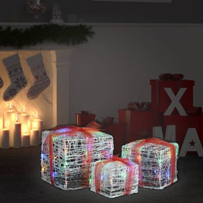 vidaXL Dekoracja świąteczna: 3 akrylowe prezenty, LED, kolorowe