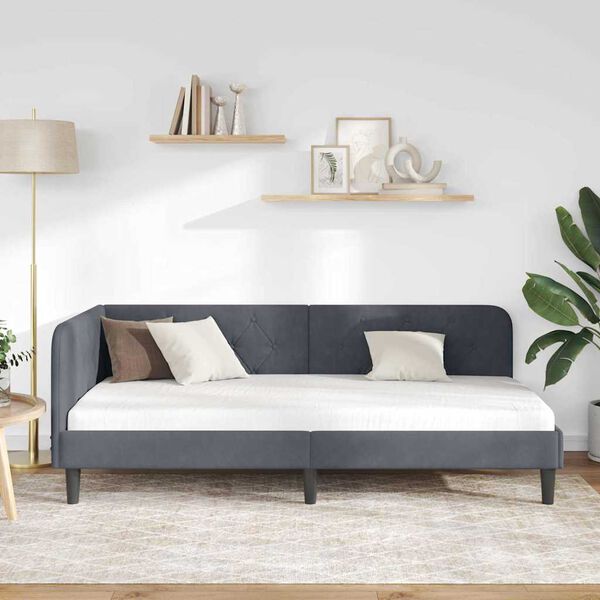 vidaXL Rama ł&oacute;żka narożnego Ciemnoszary 100 x 200 cm Aksamit