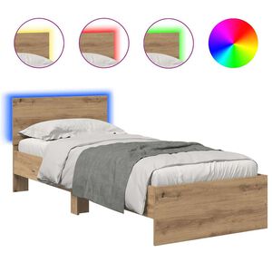 vidaXL Ramka ł&oacute;żka Ze LED Lights Dąb rzemieślniczy 75 x 190 cm
