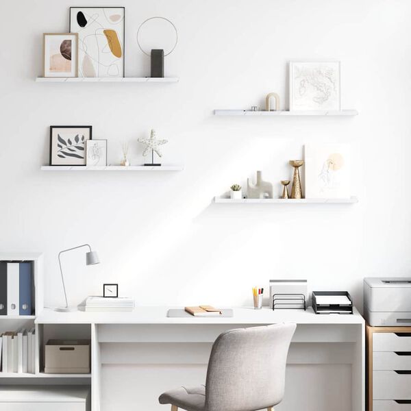 vidaXL P&oacute;łka ścienna z p&oacute;łką 4 pcs Biały marmur 80 x 9 x 3 cm