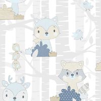 Noordwand Tapeta Mondo baby Forest Animals, biało-niebieska