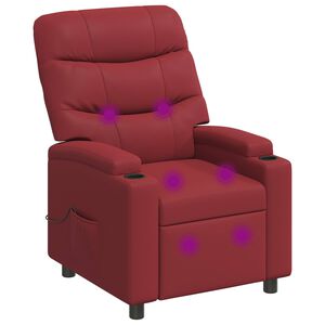vidaXL Rozkładany fotel masujący Czerwone wino 75 x 93 x 102 cm