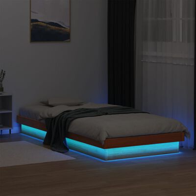 vidaXL Rama łóżka z LED, woskowy brąz, 100x200 cm, lite drewno sosnowe