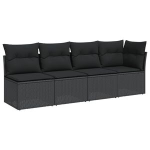vidaXL Sofa ogrodowa z poduszkami, 4-osobowa, czarna, z polirattanu