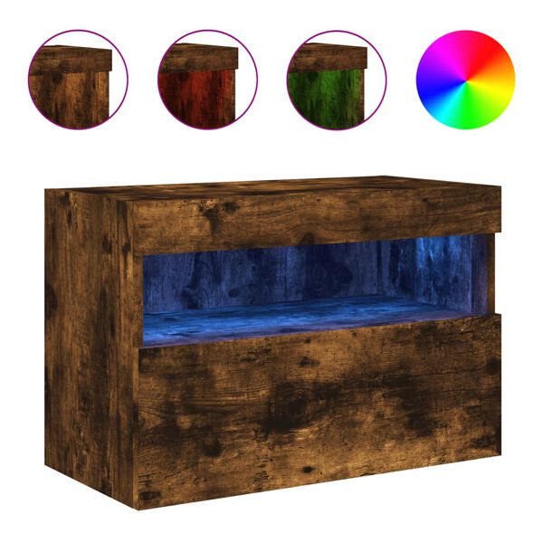 vidaXL Ścienna szafka TV z LED, przydymiony dąb, 60x30x40 cm