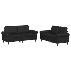 vidaXL 2-osobowa sofa z poduszkami, czarna, sztuczna sk&oacute;ra
