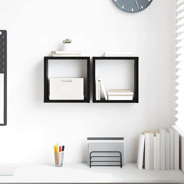 vidaXL Półki ścienne z półką 2 pcs Czarny Dąb 26 x 15 x 26 cm
