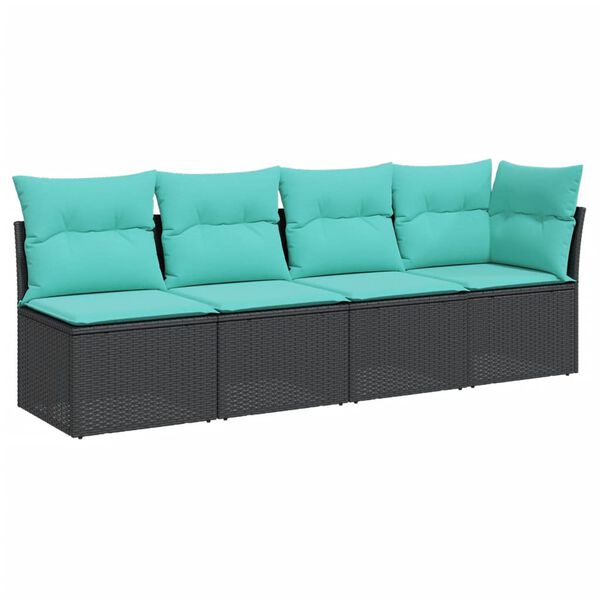vidaXL Sofa ogrodowa z poduszkami, 4-osobowa, czarna, polirattan