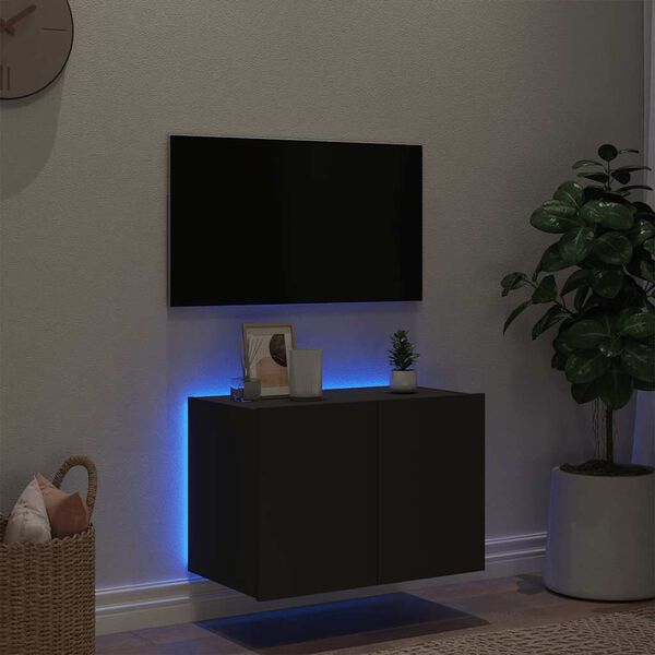 vidaXL Ścienna szafka TV z LED, czarna, 60x35x41 cm