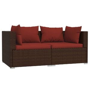 vidaXL 2-osobowa sofa ogrodowa z poduszkami, polirattan, brązowa