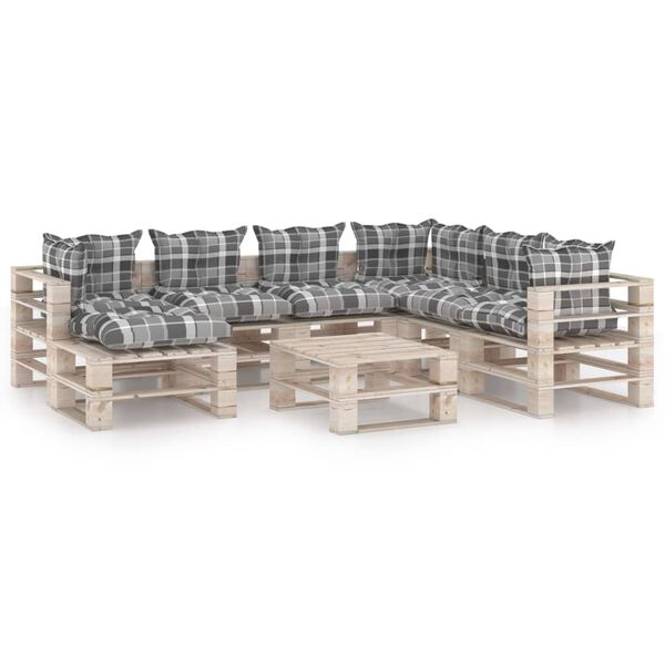 vidaXL 8-cz. zestaw mebli ogrodowych z palet, z poduszkami, sosnowy