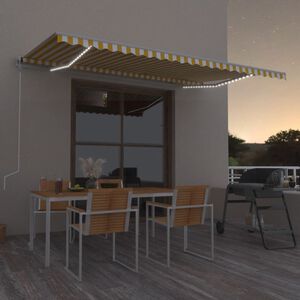 vidaXL Ręcznie zwijana markiza z LED, 500 x 300 cm, ż&oacute;łto-biała