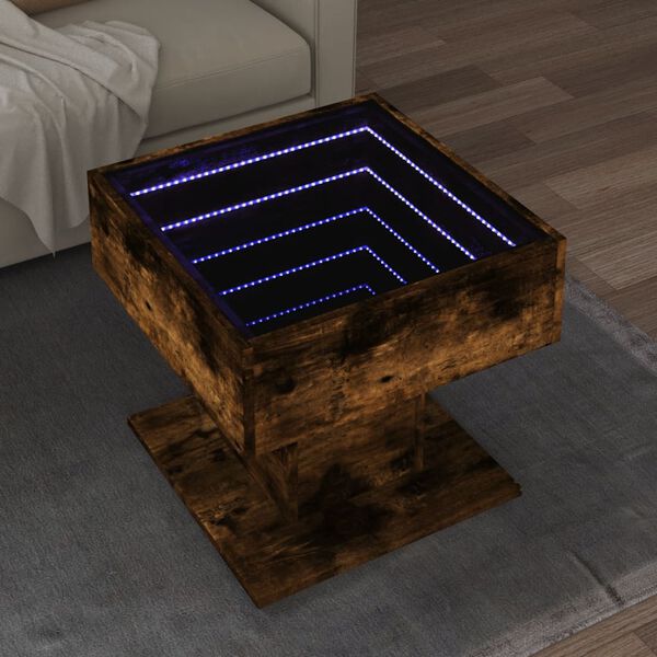 vidaXL Stolik kawowy z LED, opalany dąb, 50x50x45 cm