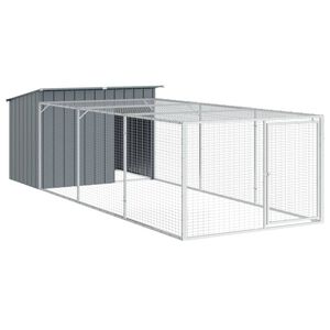 vidaXL Domek dla psa z wybiegiem antracytowy 153x396x110 cm ocynkowana stal