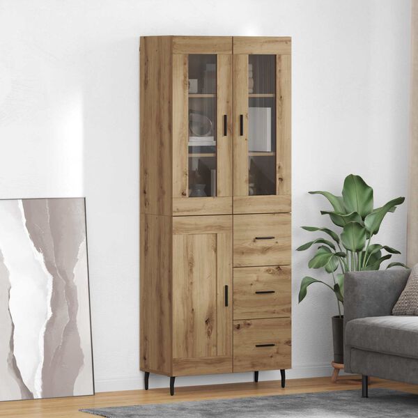 vidaXL Highboard 2 pcs Dąb rzemieślniczy Drewno inżynieryjne i szkło
