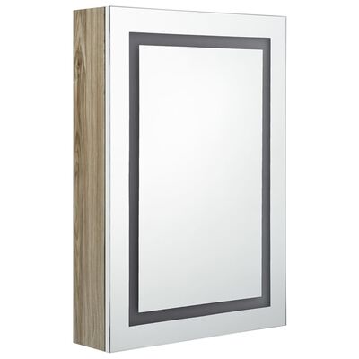 vidaXL Szafka łazienkowa z lustrem i LED, biel i dąb, 50x13x70 cm