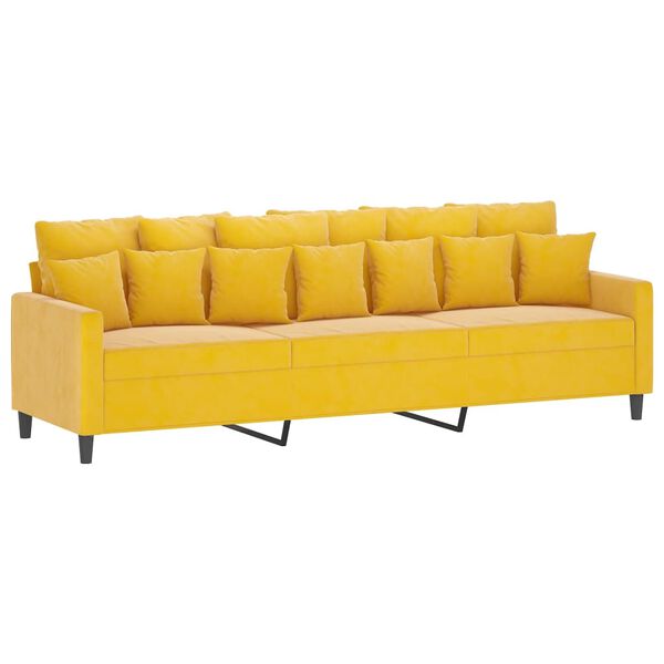 vidaXL Sofa 3-osobowa, ż&oacute;łty, 210 cm, tapicerowana aksamitem