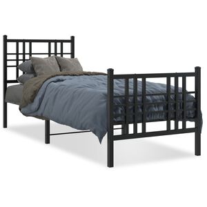 vidaXL Metalowa rama ł&oacute;żka z wezgłowiem i zan&oacute;żkiem, czarna, 75x190 cm