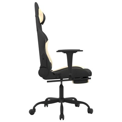 vidaXL Fotel gamingowy z podnóżkiem i masażem, czarno-kremowy, tkanina
