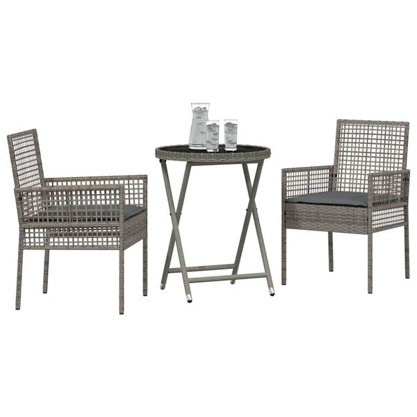 vidaXL Zestaw Bistro Ogrodowego 3 pcs Szary Polirattan