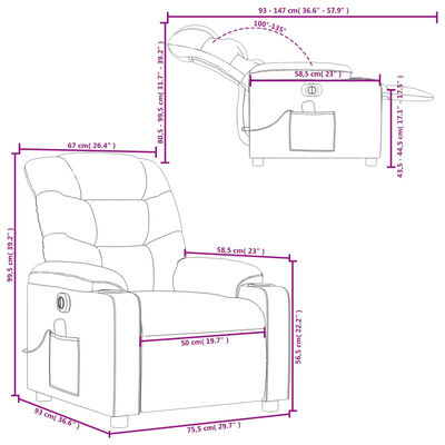vidaXL Rozkładany fotel masujący, elektryczny, bordowy, sztuczna skóra
