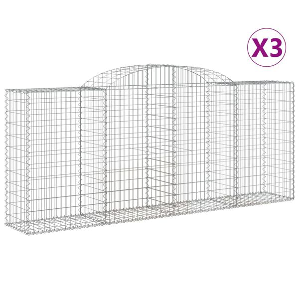 vidaXL Kosze gabionowe, 3 szt, 300x50x120/140 cm, galwanizowane żelazo