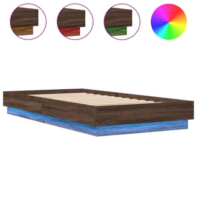 vidaXL Rama łóżka z oświetleniem LED, brązowy dąb, 75x190 cm