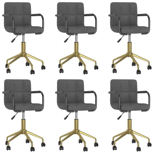 vidaXL Obrotowe krzesła stołowe, 6 szt., ciemnoszare, aksamitne