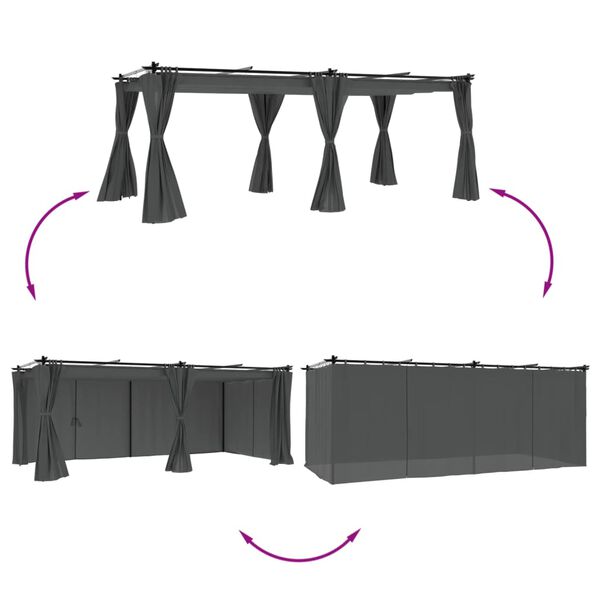 vidaXL Altana ogrodowa z zasłonami, antracytowa, 6x3 m, stal