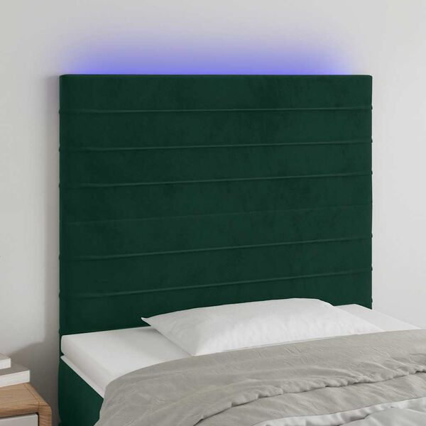 vidaXL Zagł&oacute;wek do ł&oacute;żka z LED, ciemnozielony, 80x5x118/128cm, aksamit