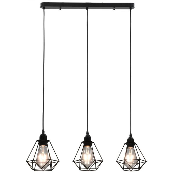 vidaXL Lampa sufitowa, diamentowe klosze, czarna, 3 żarówki E27