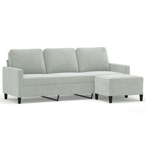 vidaXL 3-osobowa sofa z podn&oacute;żkiem, jasnoszara, 180 cm, aksamit